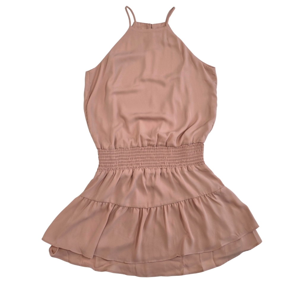 Krisa Tiered Halter Mini Dress | Size Small | Mauve Pink Smocked Waist NWT - Picture 4 of 10